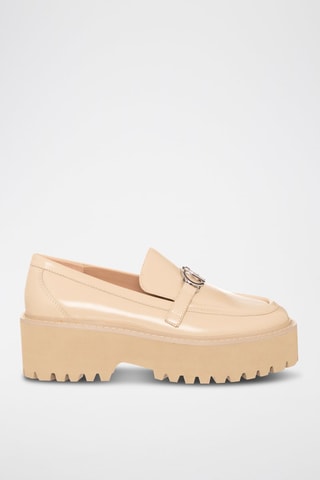 Mocassins plateformes en cuir de taureau verni Forty - Nude