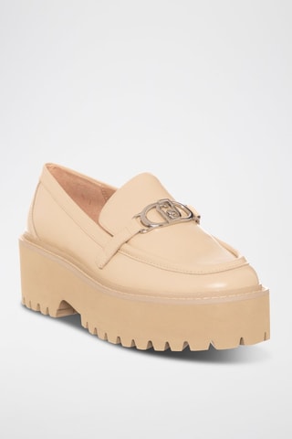 Mocassins plateformes en cuir de taureau verni Forty - Nude