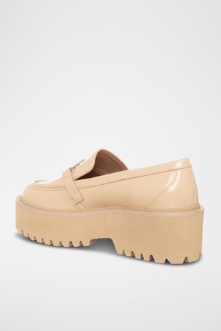 Mocassins plateformes en cuir de taureau verni Forty - Nude