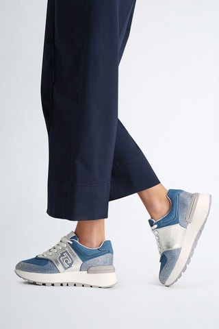 Baskets en cuir et jean Amazing - Bleu et argenté