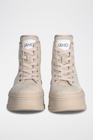 Baskets montantes plateformes en cuir -  Beige