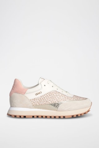 Sneakers en cuir de taureau Maxi Wonder - Beige et rose