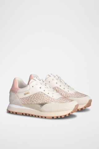 Sneakers en cuir de taureau Maxi Wonder - Beige et rose