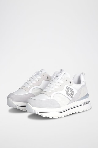 Baskets plateformes en cuir de taureau Maxi Wonder - Blanc et gris clair