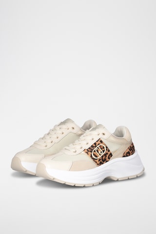 Baskets plateformes en cuir Eva - Beige