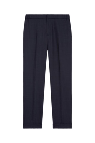 Pantalon droit en laine Bleu marine chiné