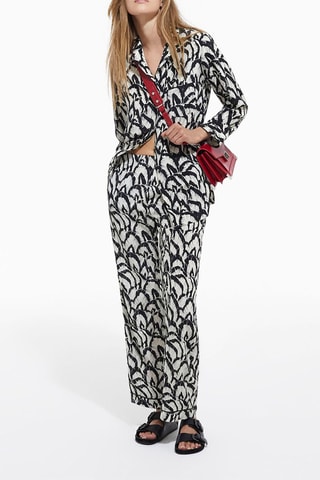 Pantalon droit en soie - Ecru et noir