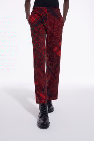 Pantalon droit en soie - Rouge et noir