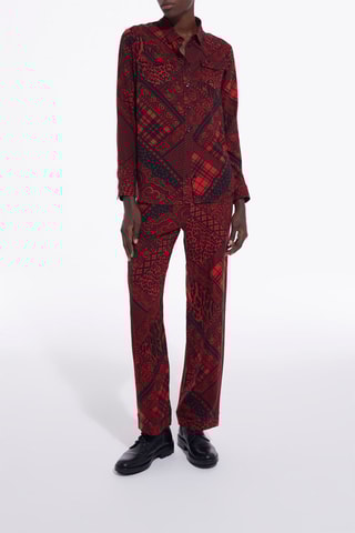 Pantalon droit en soie - Rouge et noir