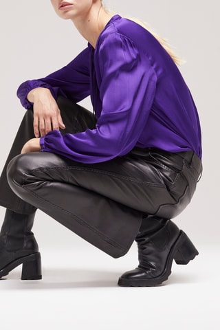 Pantalon flare en cuir d’agneau - Noir