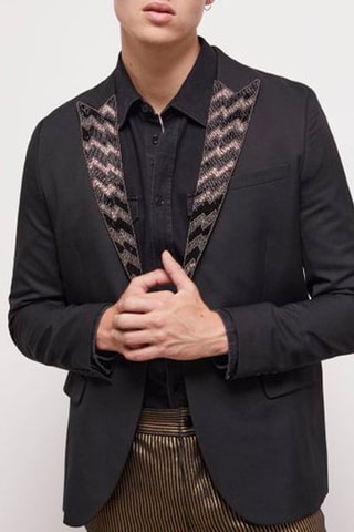 Veste à col tailleur en laine Noir