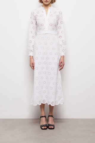 Robe midi en broderie anglaise - Blanc