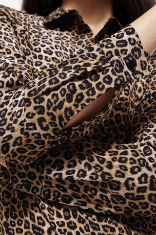 Robe chemise en soie - Camel et noir