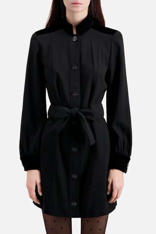 Robe chemise bi-matière - Noir