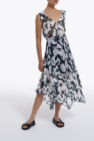 Robe plissée - Ecru et noir