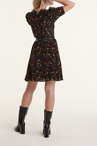 Robe plissée en soie - Noir et rouge