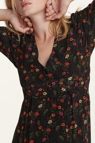 Robe plissée en soie - Noir et rouge