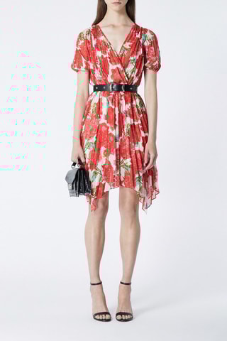 Robe courte plissée - Rouge et blanc