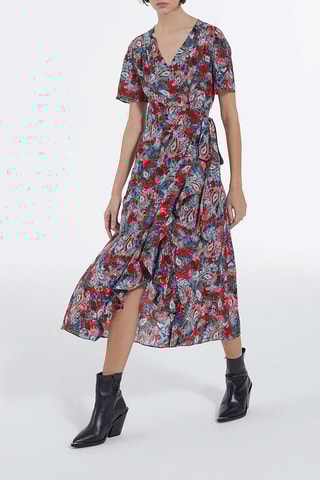 Robe portefeuille en soie - Noir et rouge