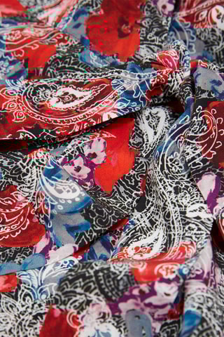 Robe portefeuille en soie - Noir et rouge