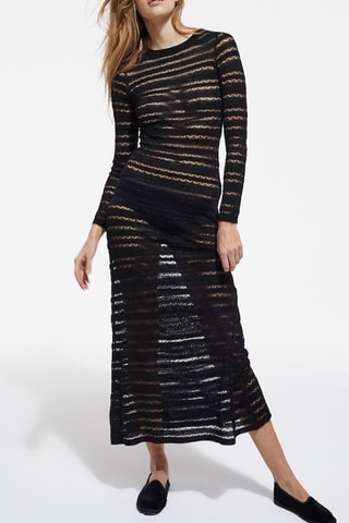 Robe longue en dentelle et laine - Noir