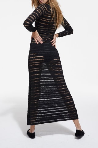 Robe longue en dentelle et laine - Noir