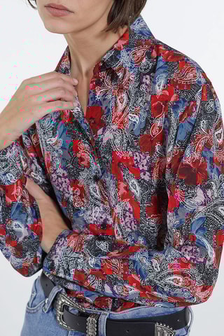 Chemisier en soie - Rouge et bleu marine