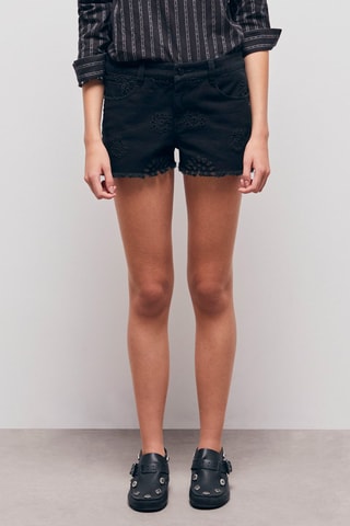 Short en jean et broderie anglaise - Noir
