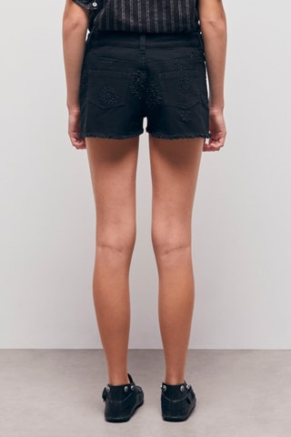 Short en jean et broderie anglaise - Noir