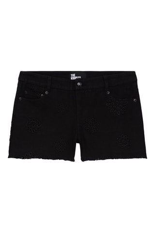 Short en jean et broderie anglaise - Noir