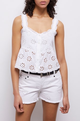 Short en jean et broderie anglaise - Blanc