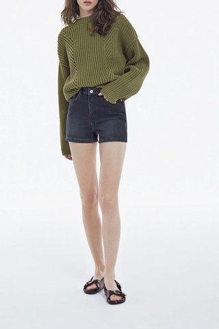 Short en jean taille haute - Noir