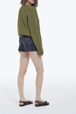 Short en jean taille haute - Noir