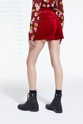 Short en velours taille haute - Rouge