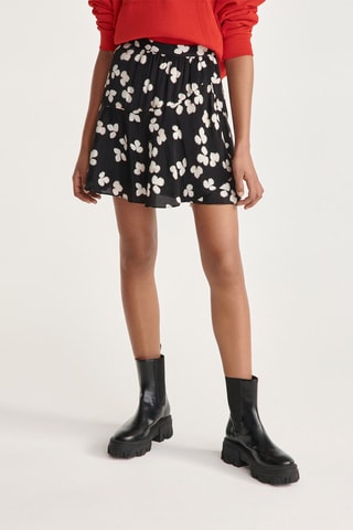 Jupe patineuse en soie taille haute - Noir