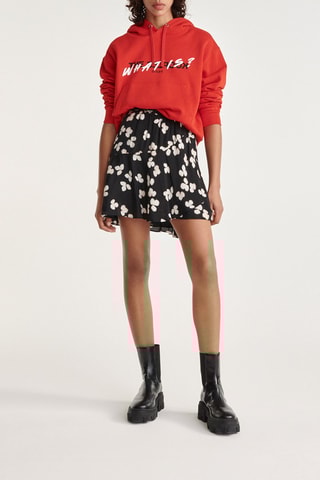 Jupe patineuse en soie taille haute - Noir