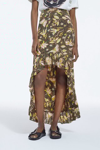 Jupe asymétrique taille haute - Kaki