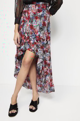 Jupe asymétrique en soie taille haute - Rouge