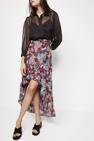 Jupe asymétrique en soie taille haute - Rouge