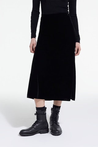 Jupe midi en velours taille haute - Noir