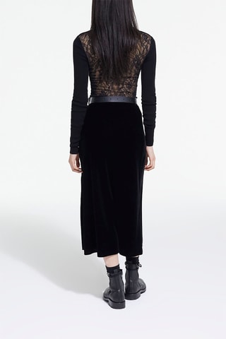 Jupe midi en velours taille haute - Noir