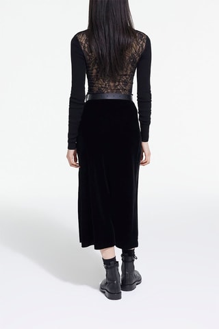 Jupe midi en velours taille haute - Noir