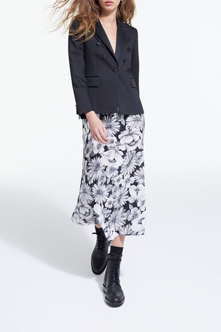 Jupe midi taille haute en soie - Noir et blanc