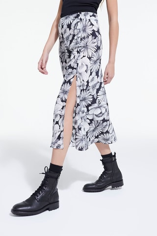 Jupe midi taille haute en soie - Noir et blanc