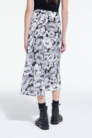 Jupe midi taille haute en soie - Noir et blanc