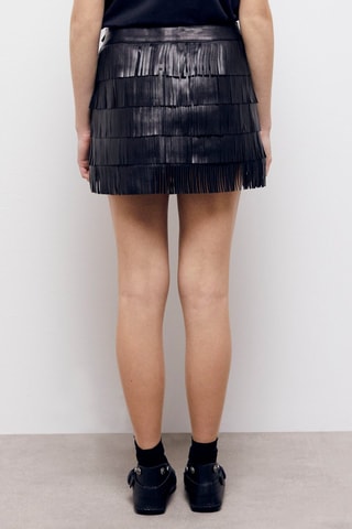 Minijupe taille haute en cuir d’agneau - Noir