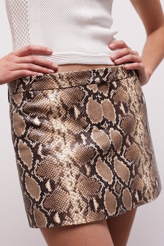 Minijupe en cuir de veau taille haute - Beige