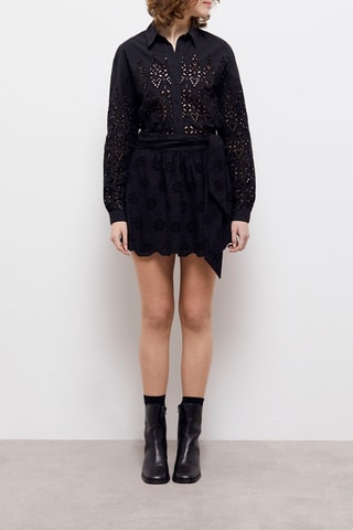 Jupe patineuse en broderie anglaise taille haute - Noir