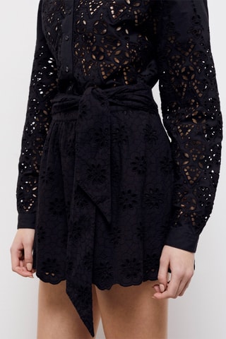 Jupe patineuse en broderie anglaise taille haute - Noir