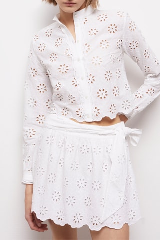 Jupe droite en broderie anglaise - Blanc